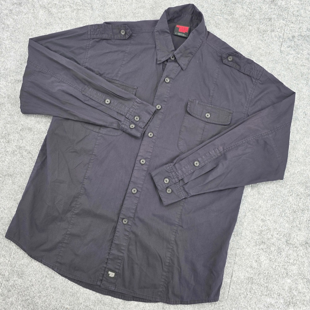 Massif Mens Black Tactical Utility Shirt Long Sleeve Epaulets Size Large L